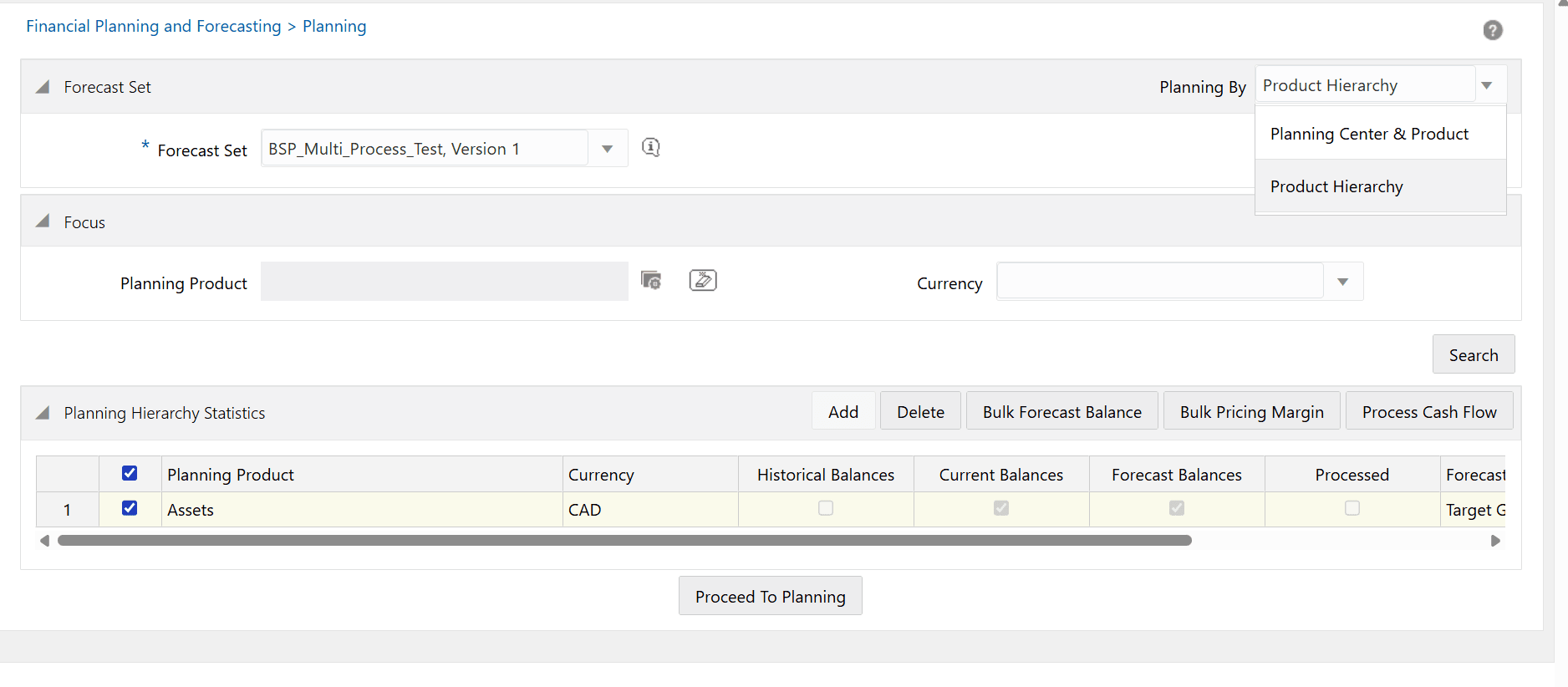 Planning by Product Hierarchy