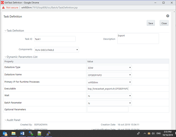 The Task Definition window allows you to define different details for the task.