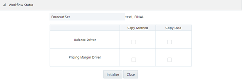 This window displays the different statuses of the workflow and allows you to modify by selecting the Forecast Set.