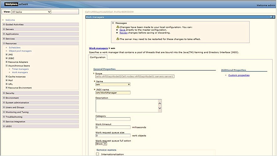 This image shows the Configure Work Managers screen. This image shows the Configure Work Managers screen.