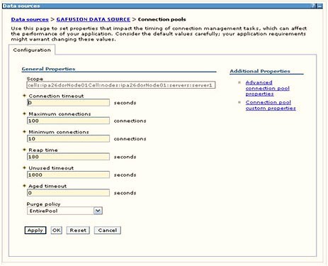This image shows the Connection Pools screen. This image shows the Connection Pools screen.