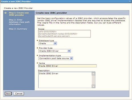 This image shows the Create new JDBC Provider screen. This image shows the Create new JDBC Provider screen.