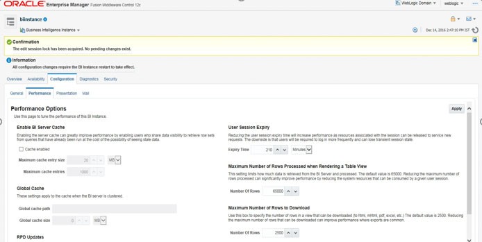 This image shows the disabling the Cache Feature in Oracle Analytic Server (OAS) 5.9.