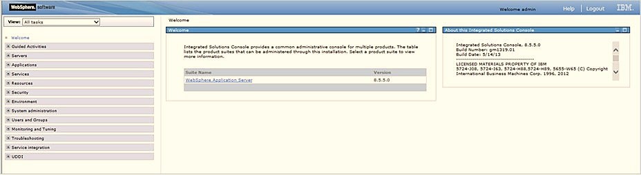 This image shows the WebSphere Home page. This image shows the WebSphere Home page.