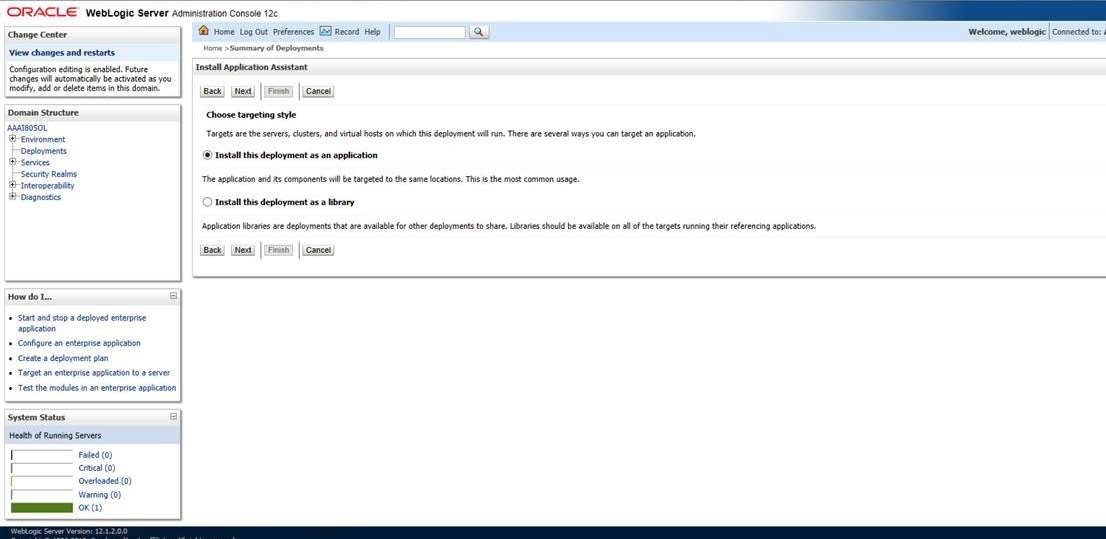 This image shows the Install Application Assistance with choose Target Style screen.