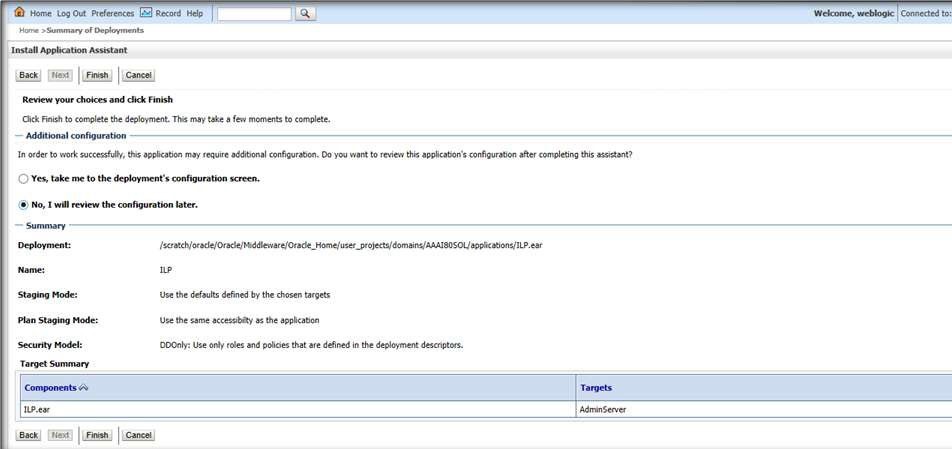 This image shows the Install Application Assistance page with Review your choices and click Finish section screen.