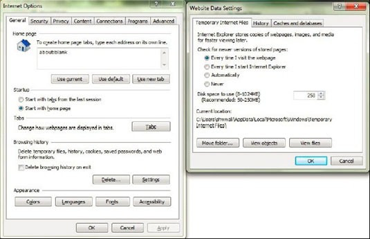This image shows the Internet Options. This image shows the Internet Options.
