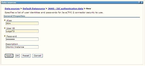 This image shows the JAASJ2C authentication data New screen. This image shows the JAASJ2C authentication data New screen.