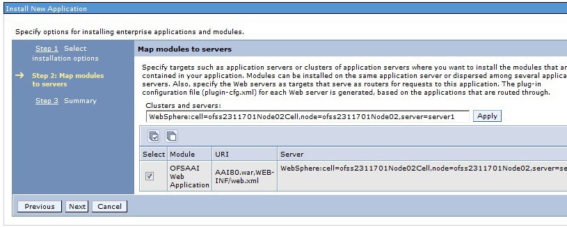 This image shows the Map Modules to Servers AAI screen. This image shows the Map Modules to Servers AAI screen.