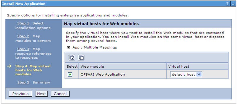 This image shows the Map Virtual host for Web Modules screen. This image shows the Map Virtual host for Web Modules screen.