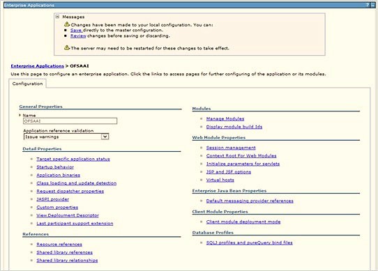 This image shows the OFSAAI Configuration screen. This image shows the OFSAAI Configuration screen.