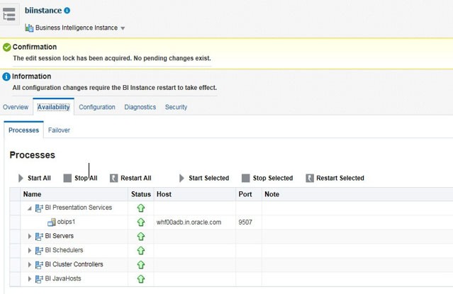 This image shows the restarting Oracle Analytic Server (OAS) 5.9 screen.