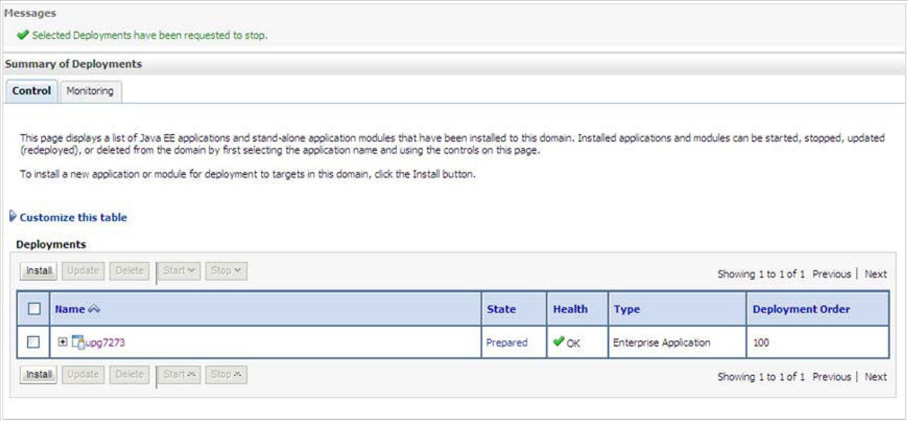 This image shows the Summary of Deployments- Messages screen. This image shows the Summary of Deployments- Messages screen.