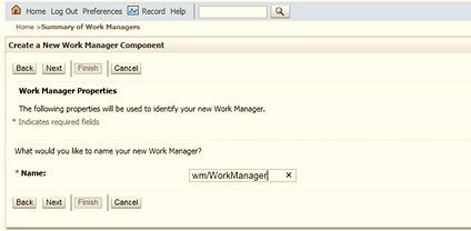 This image shows the Summary of WebLogic Work Manager screen. This image shows the Summary of WebLogic Work Manager screen.