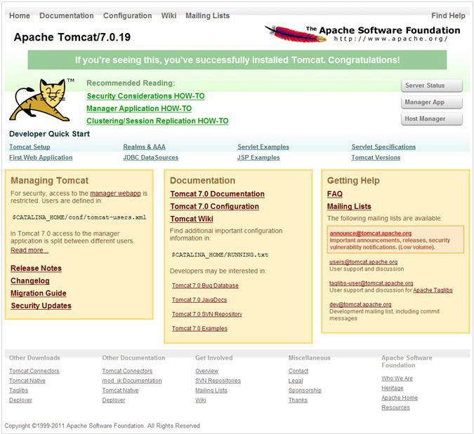 This image shows the Tomcat Home Page. This image shows the Tomcat Home Page.