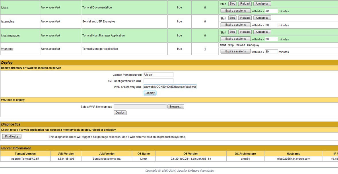 This image shows the Tomcat Web Application Manager screen. This image shows the Tomcat Web Application Manager screen.