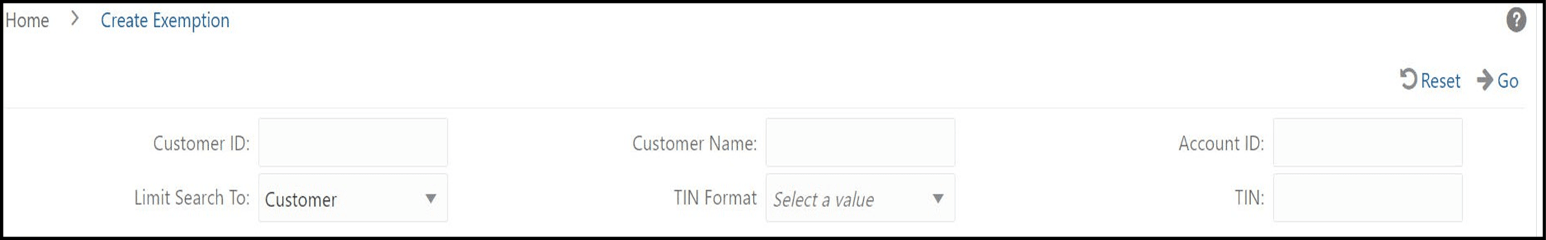 Create Exemption Search Page