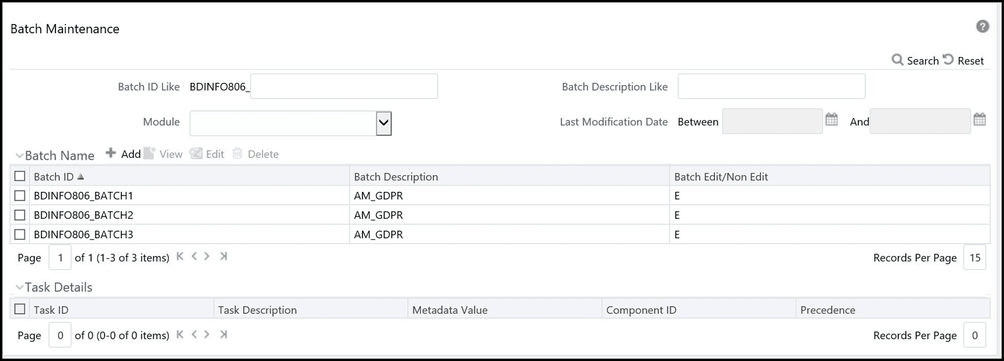 Batch Maintenance Page