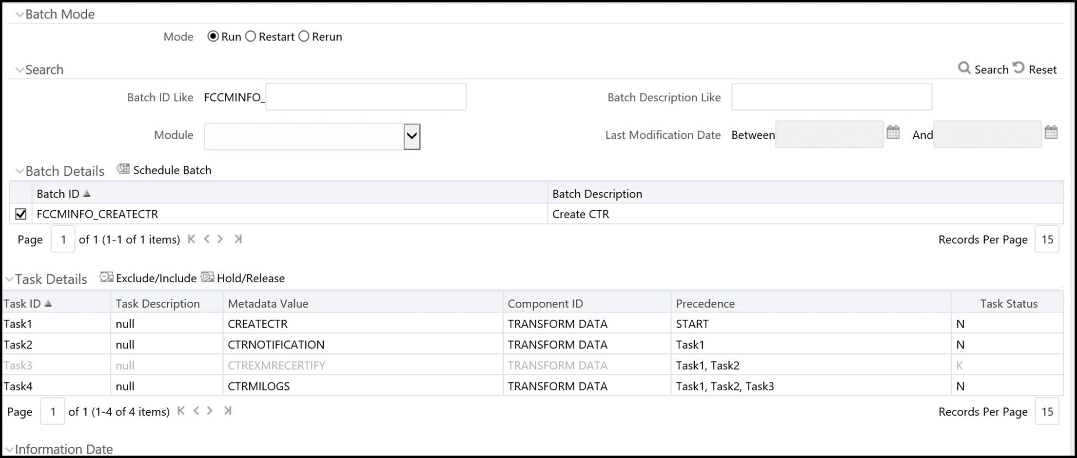 CTR Batch Execution - Tasks Details