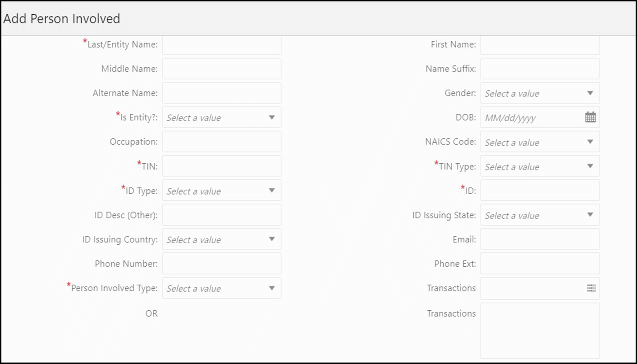 Add Person Manually window Add Person Manually window