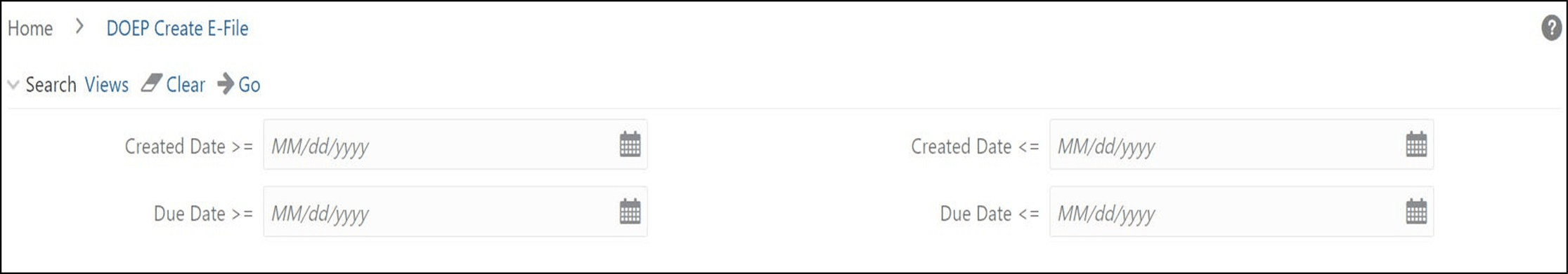 Create DOEP E-File Search Fields