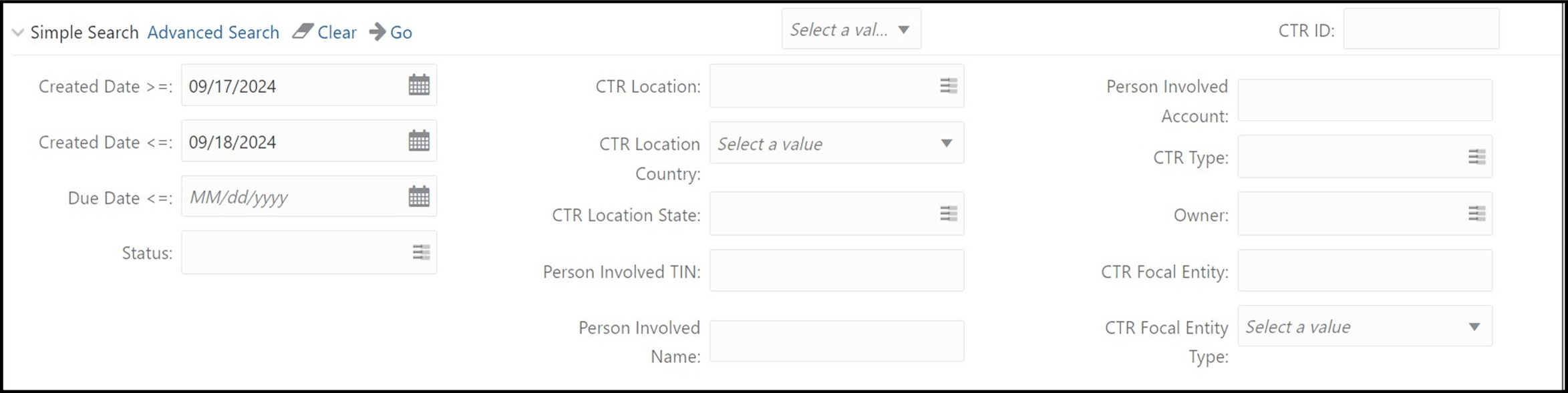 Currency Transaction Report Search View
