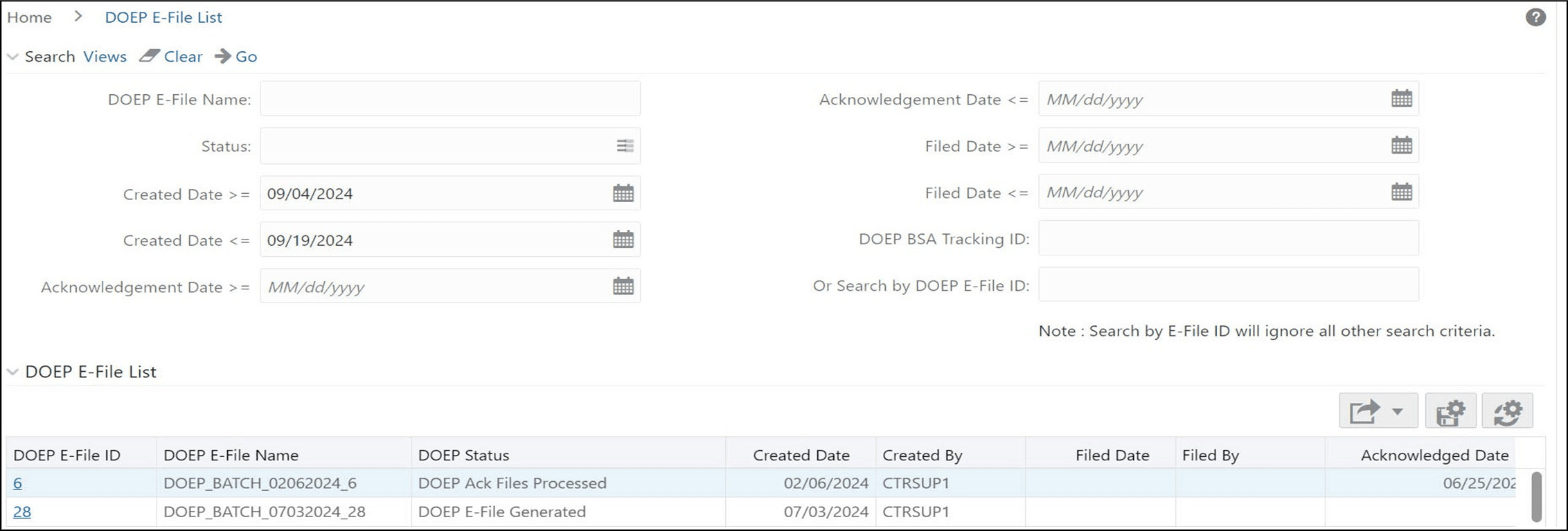 DOEP E-File Search Components