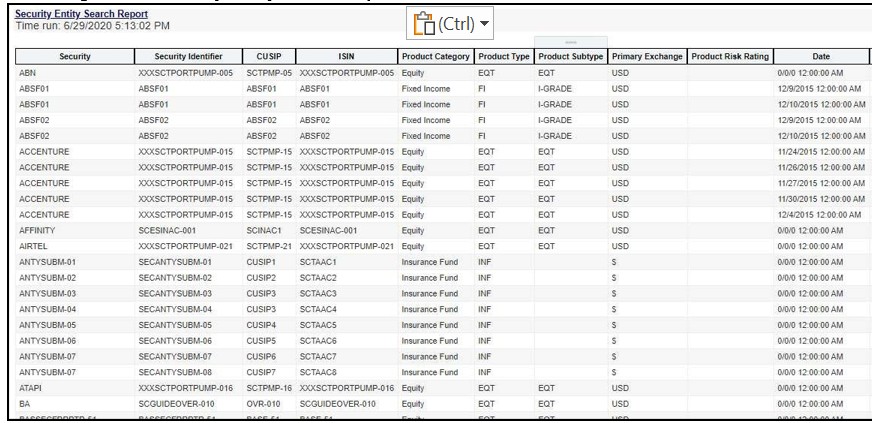 Security Entity Search Report