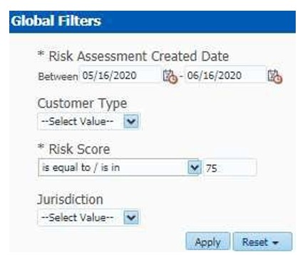 Global Filters for High Risk Customers at Assessment Level Report