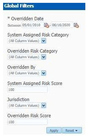 Global Filters for Customer Risk Score Override Report