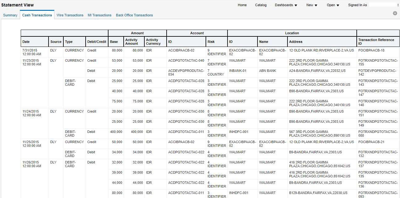 Statement View - Cash Transactions