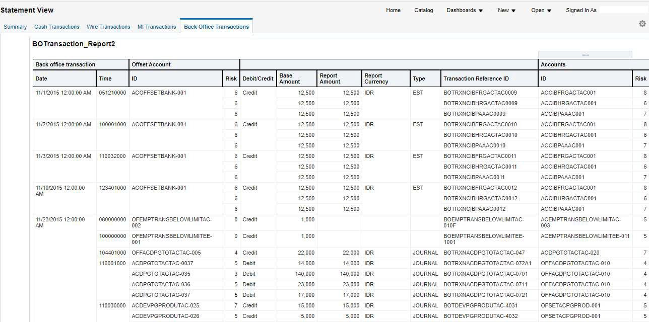 Statement View - Back Office Transactions