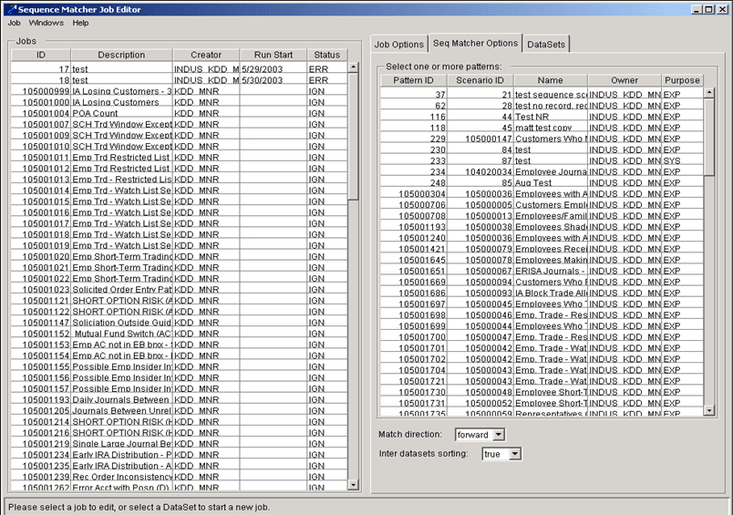 Job Editor Sequence Matcher Options Tab Job Editor Sequence Matcher Options Tab
