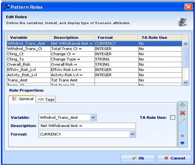 Pattern Roles Dialog Box—General Tab