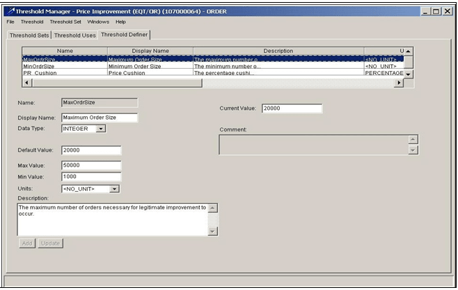 Threshold Manager window Threshold Manager window