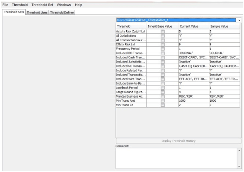 Threshold Sets Tab Threshold Sets Tab
