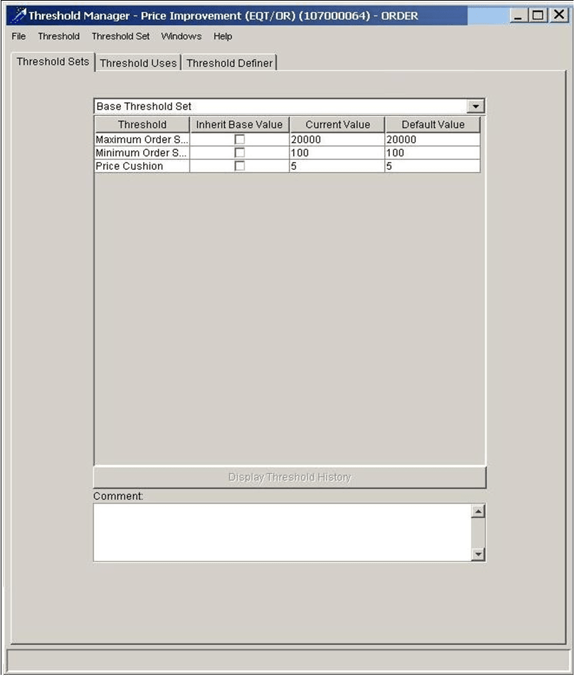 Threshold Sets Tab Threshold Sets Tab