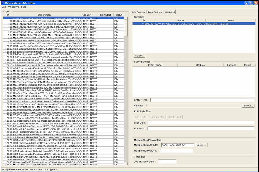 Rule Matcher Job Editor for Multiple Run