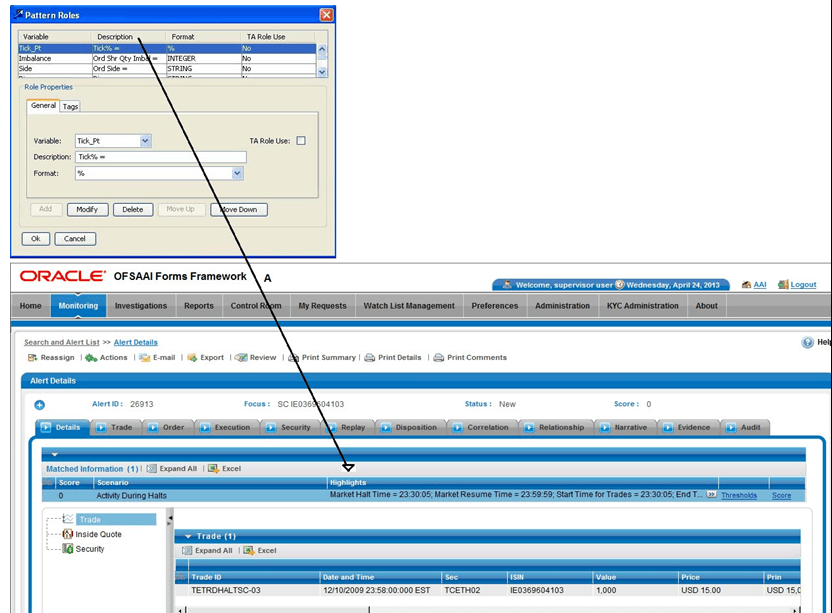UI Mapping Sample- Pattern Role Editor to Alert List