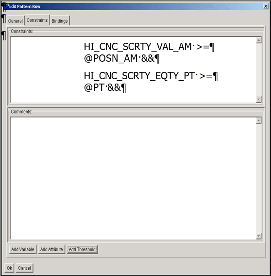 Edit Pattern Row Dialog Box-Constraints Tab