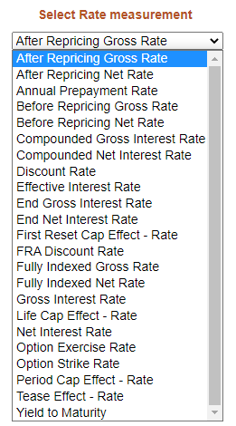 “Select Rate measurement” list
