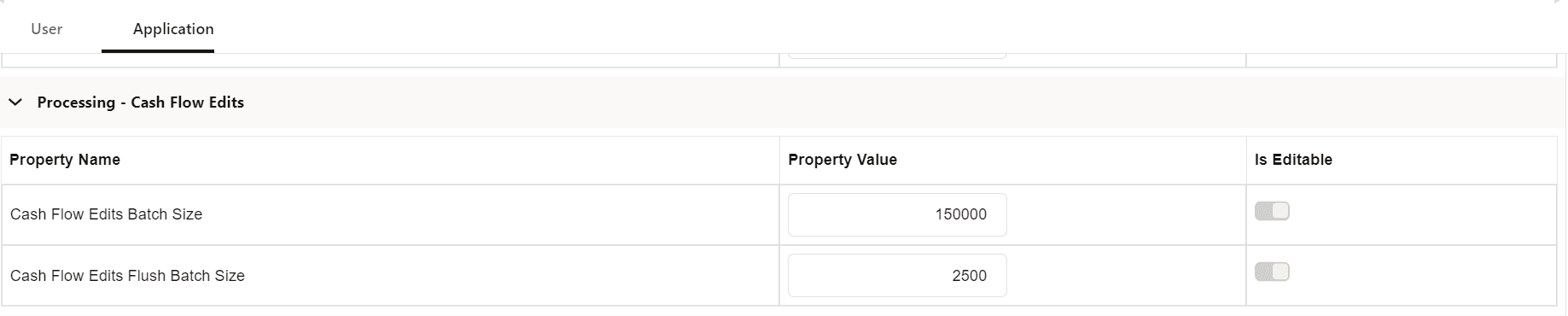 Processing - Cash Flow Edits section of Application Preference