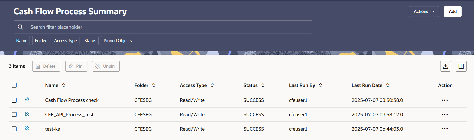Cash Flow Process Summary Page