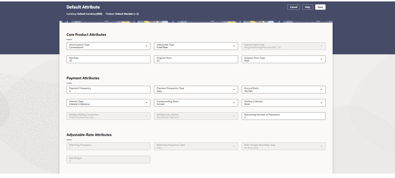 The Default Attributes Summary screen displays the default attributes for various Product-Currency combinations. The Default Attributes Summary screen displays the default attributes for various Product-Currency combinations.