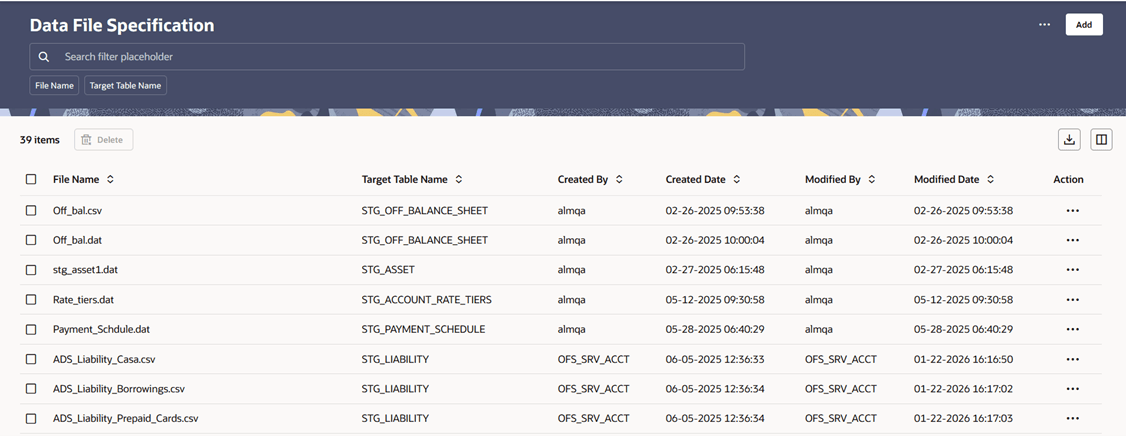 Data File Specification summary screen Data File Specification summary screen