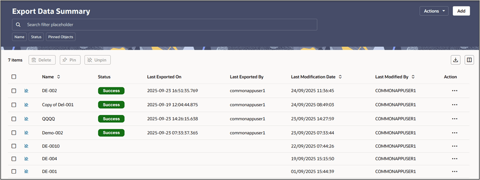 Export Data summary