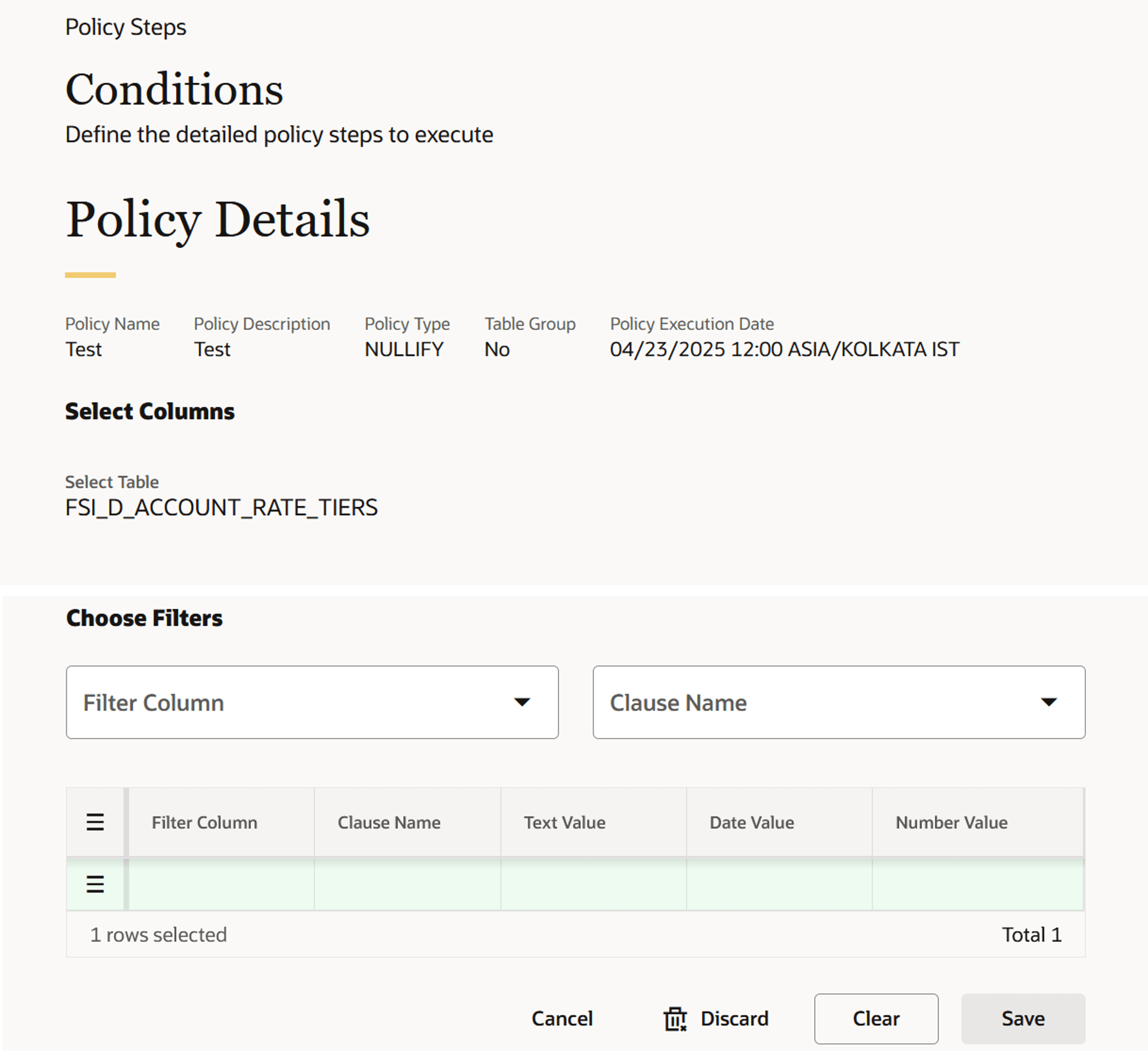 Conditions section