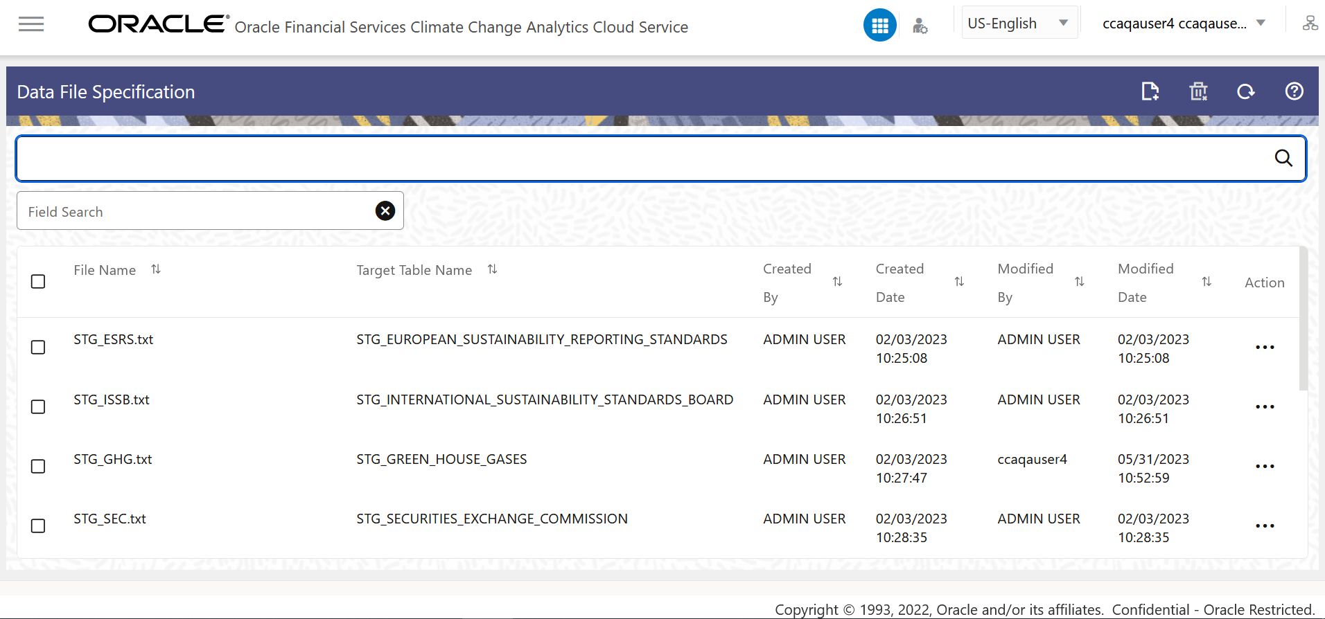 The Data File Specification Summary Page The Data File Specification Summary Page