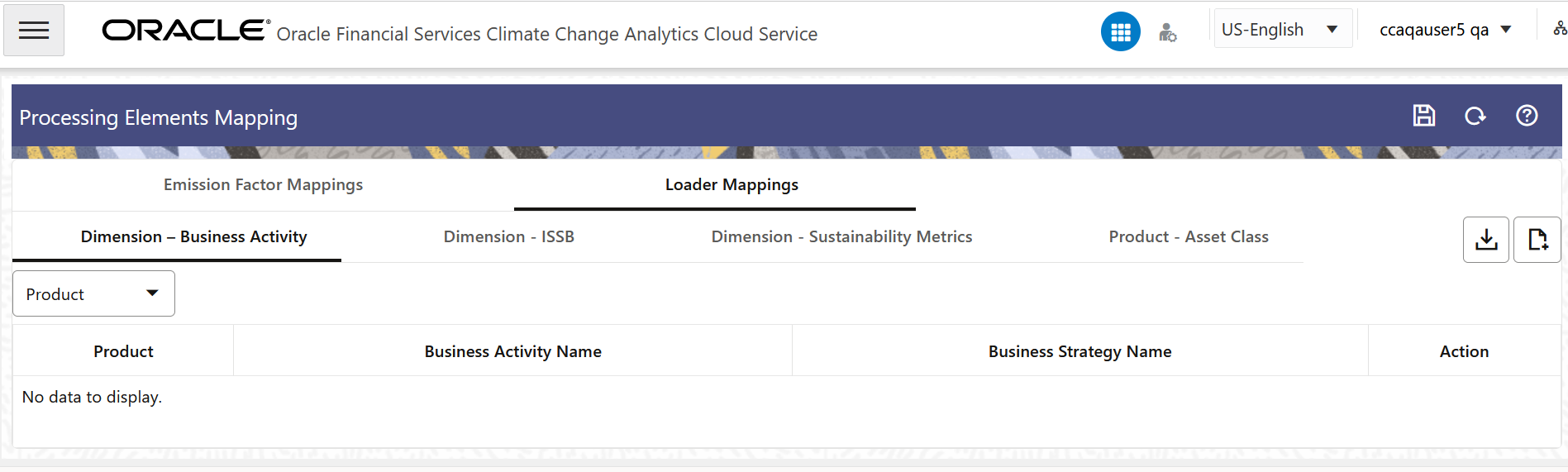 The Dimension - Business Activity tab The Dimension - Business Activity tab