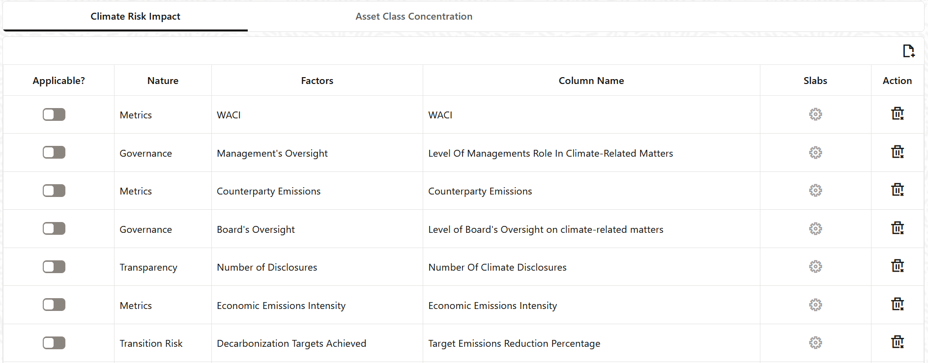 Climate Risk Impact tab